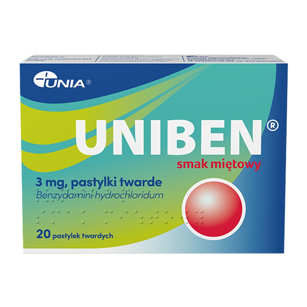 Uniben na ból gardła o smaku miętowym 20 pastylek twardych